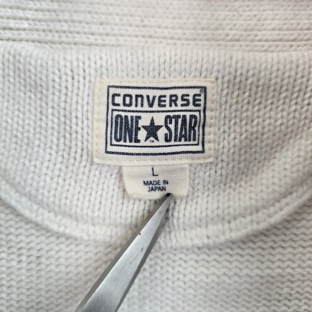 Converse Vintage One Star‎ Cream Knit Shawl Collar Sweater Small Made in Japan